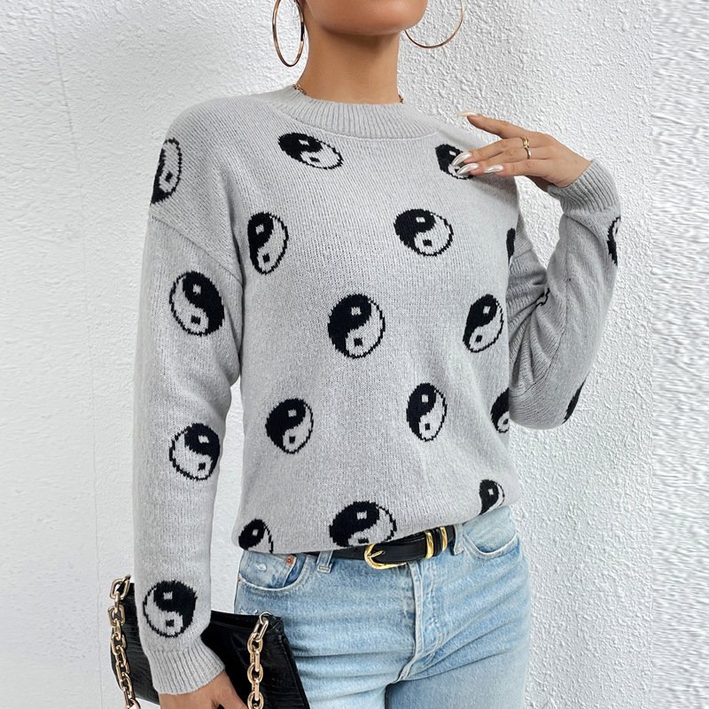 Jacquard Crewneck Pullover Knitted Sweaters For Women - Image 2