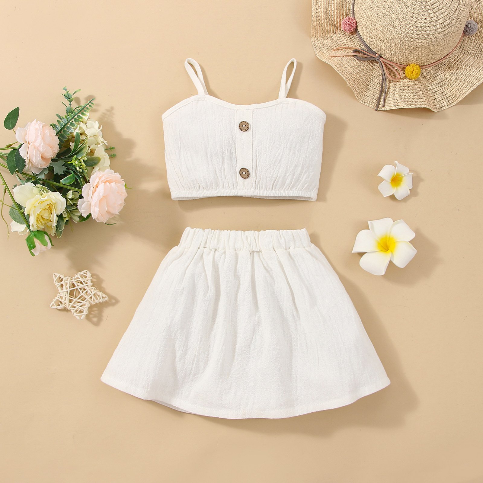 Solid Color Sling Decoration Wooden Buckle Skirt Outfit - Image 6