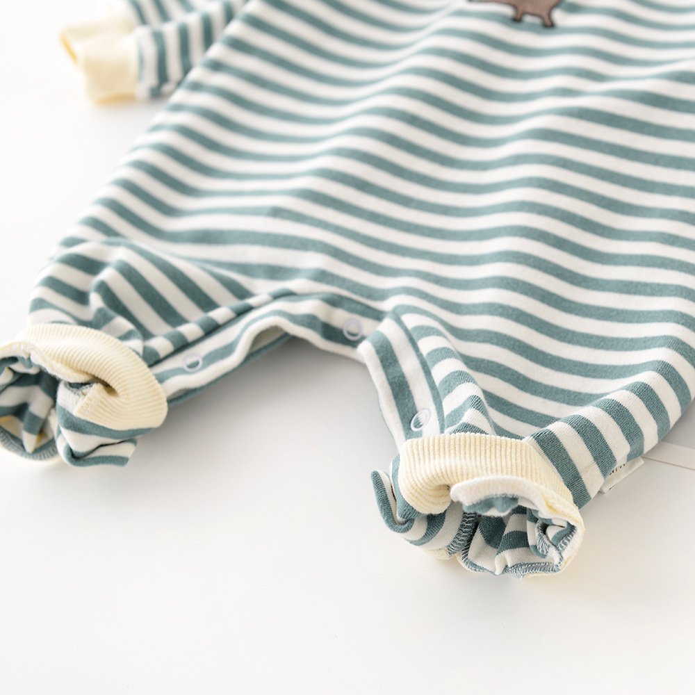 Male And Female Baby Cartoon Striped Dinosaur Embroidery Long-Sleeved Jumpsuit - Image 2