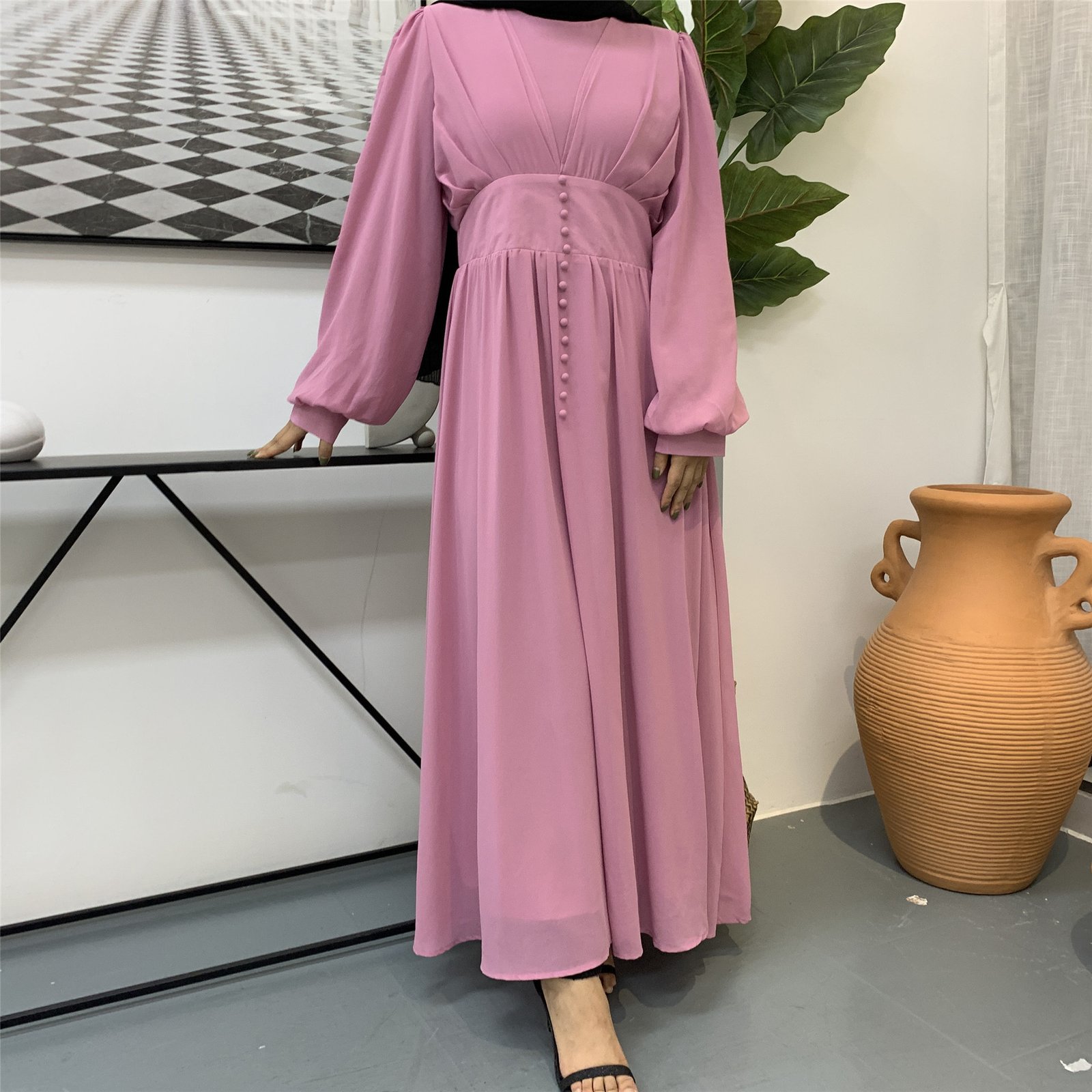 High-density Double Chiffon Fashion Simple And Elegant Muslim Dress - Image 5