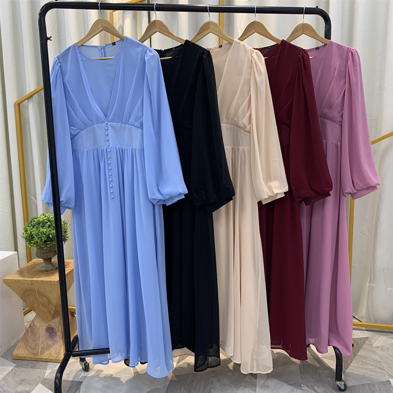 High-density Double Chiffon Fashion Simple And Elegant Muslim Dress - Image 2