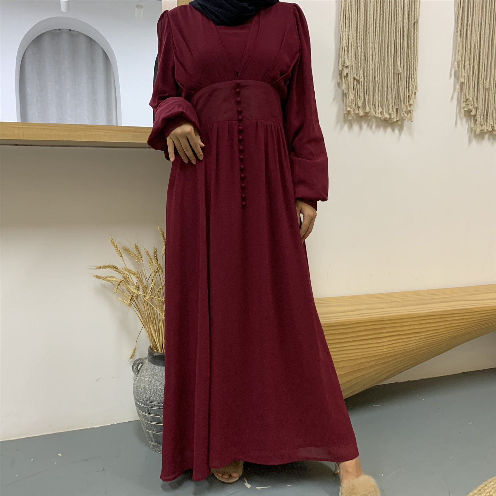 High-density Double Chiffon Fashion Simple And Elegant Muslim Dress - Image 3