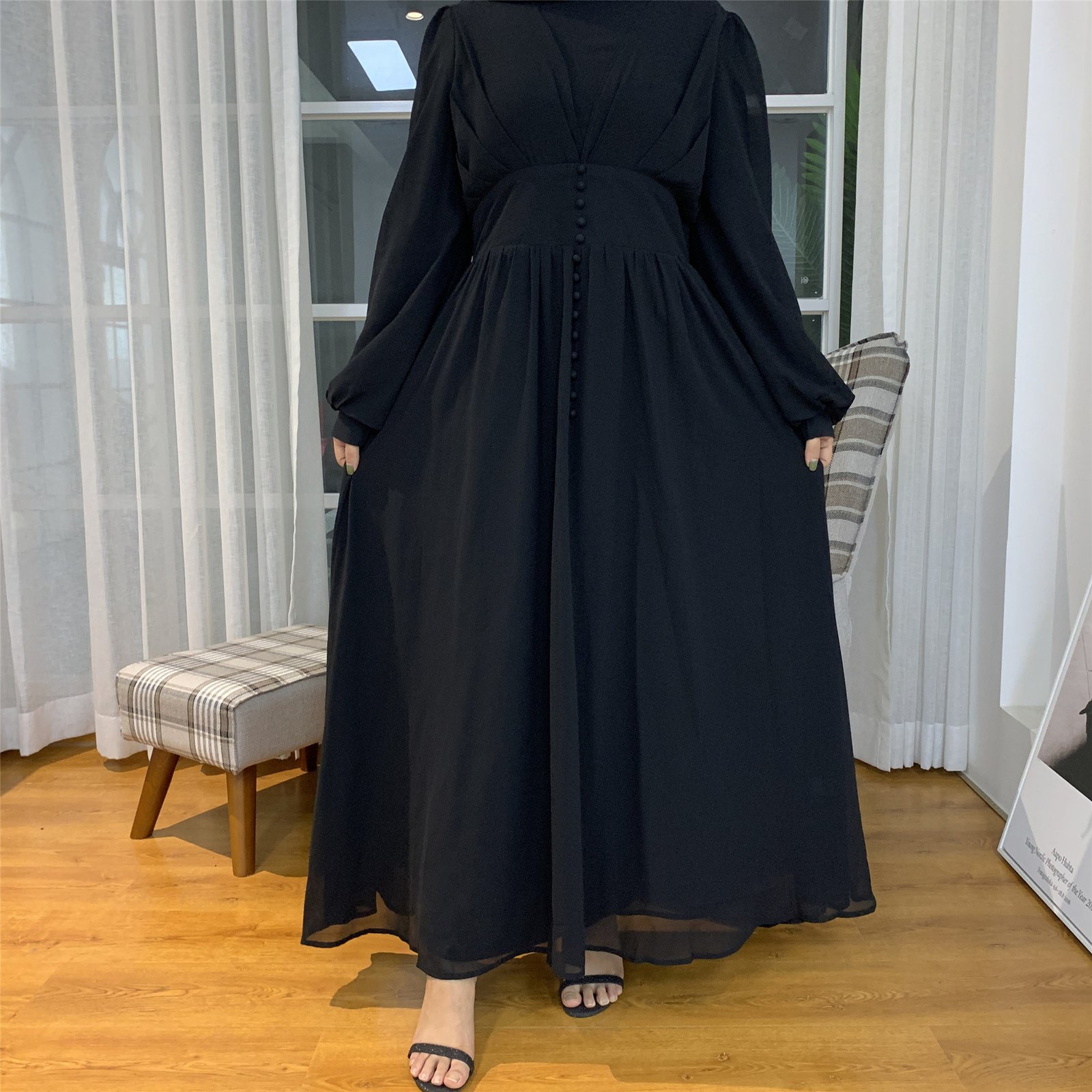 High-density Double Chiffon Fashion Simple And Elegant Muslim Dress - Image 6