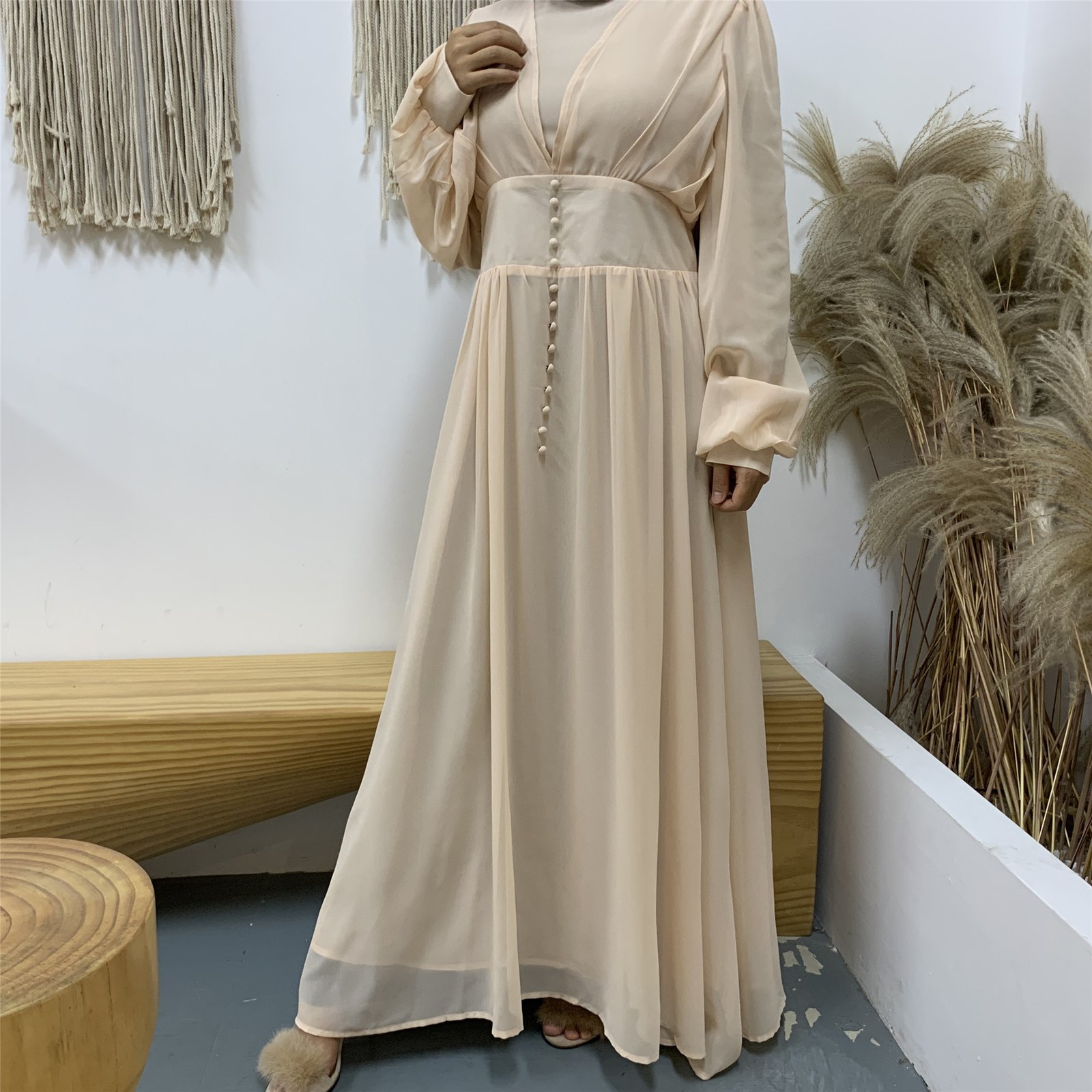 High-density Double Chiffon Fashion Simple And Elegant Muslim Dress - Image 4