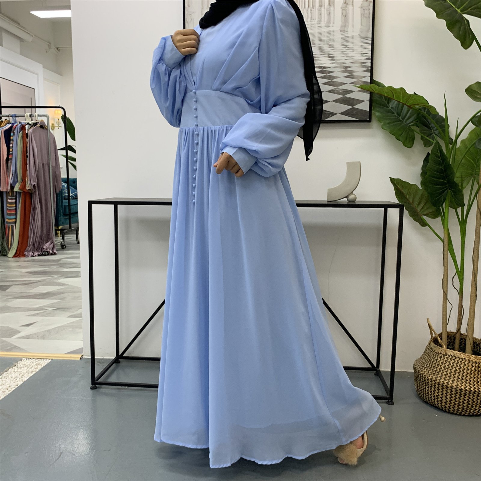 High-density Double Chiffon Fashion Simple And Elegant Muslim Dress - Image 7