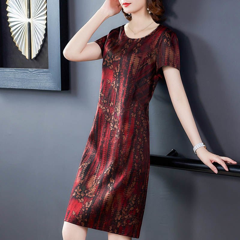 Middle-aged And Elderly Ice Silk Print Dress - Image 3