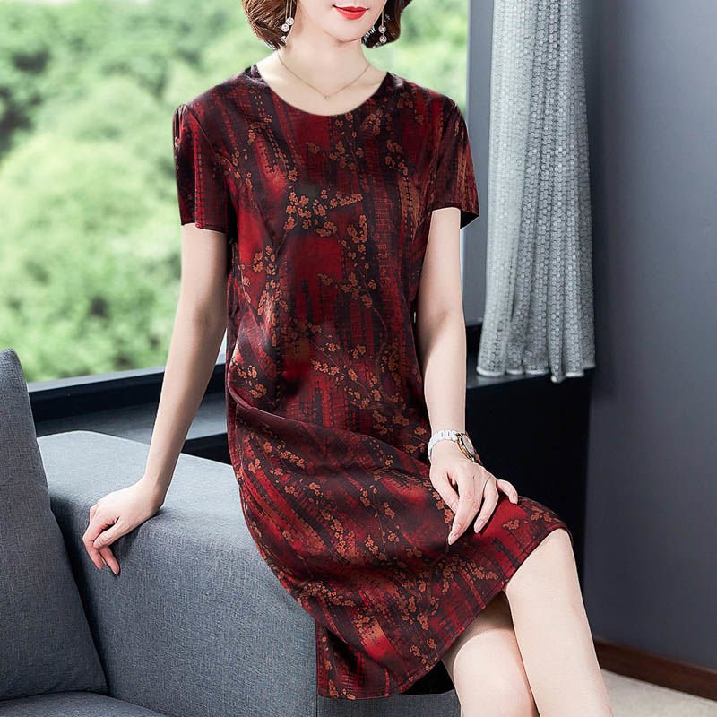Middle-aged And Elderly Ice Silk Print Dress - Image 2