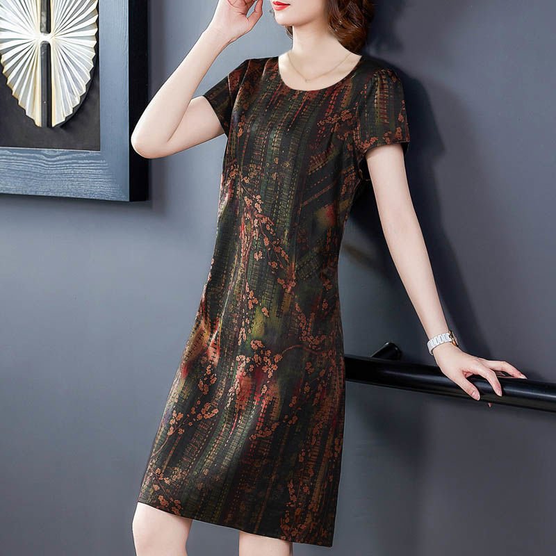 Middle-aged And Elderly Ice Silk Print Dress - Image 5