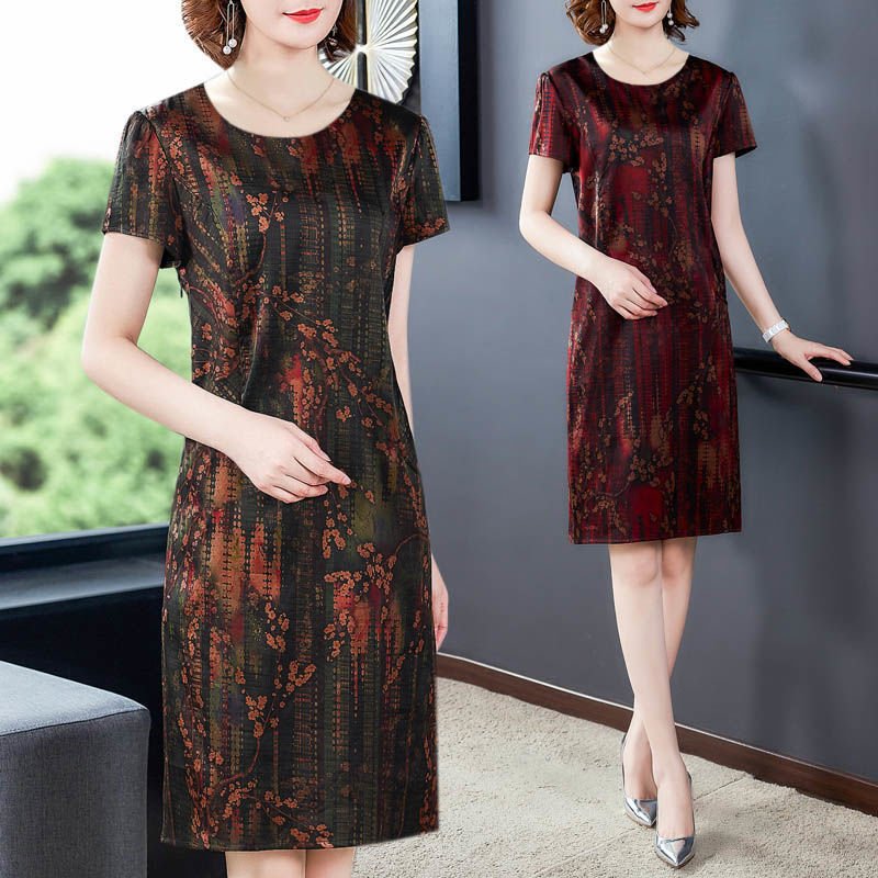 Middle-aged And Elderly Ice Silk Print Dress - Image 4