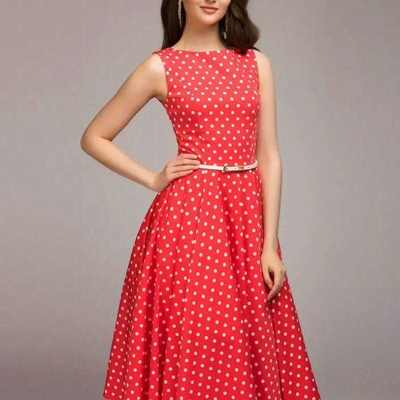 Women's Vintage Polka Dot Cocktail Party Dress - Image 3