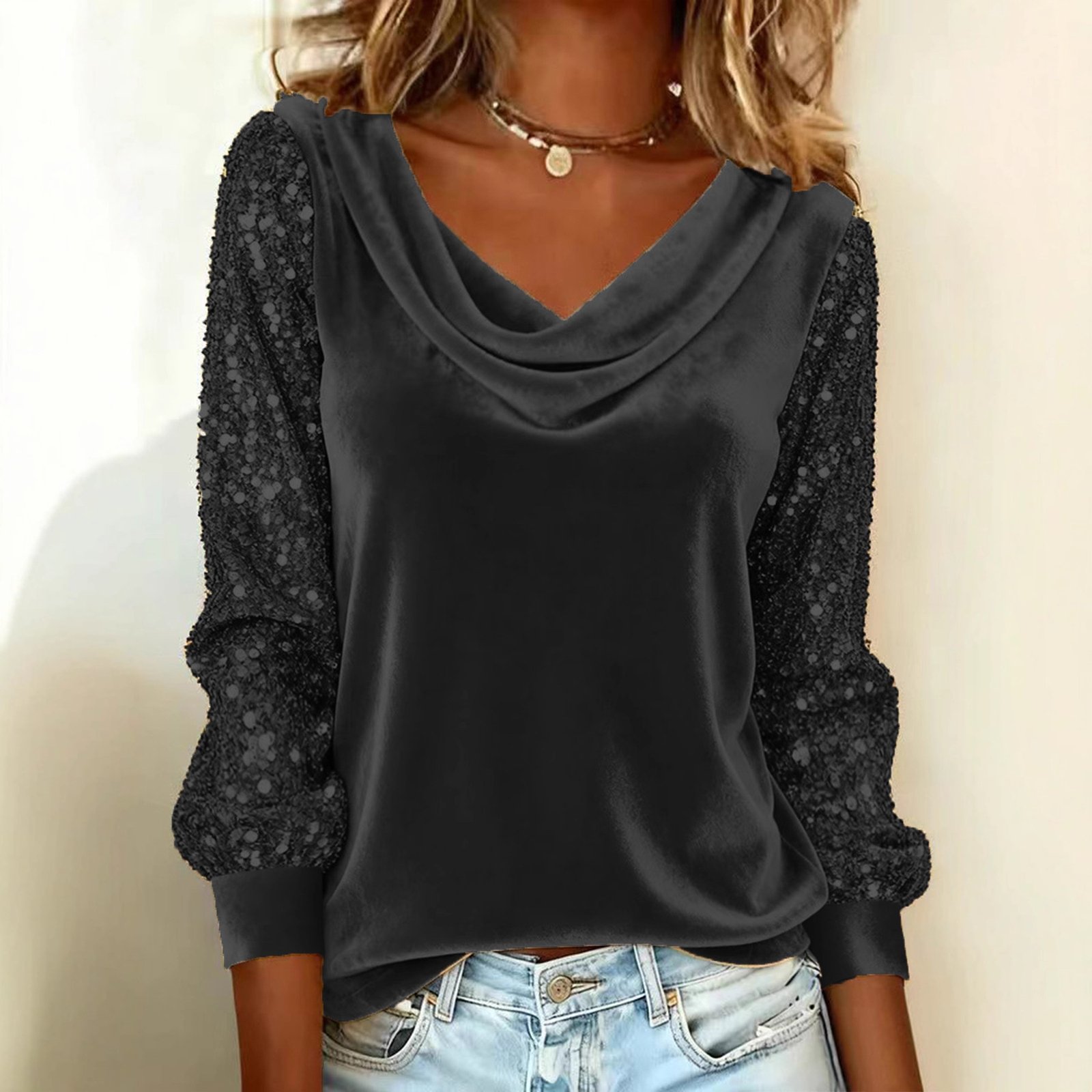 Elegant Velvet Long Sleeve Shirts For Women - Image 2