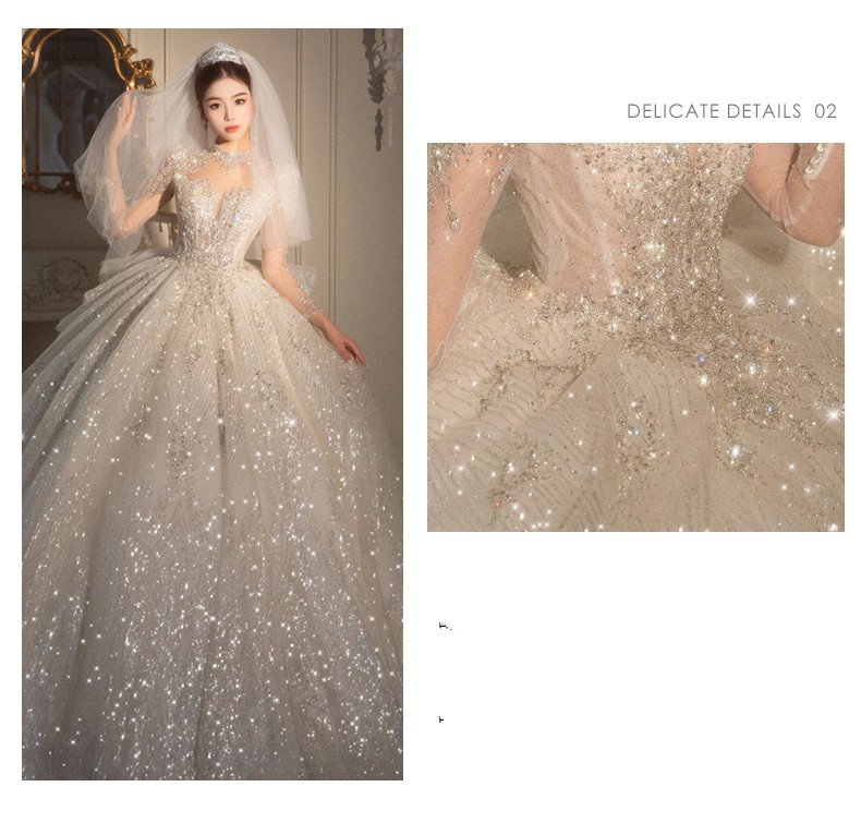 Long Sleeved Retro Bride Luxurious French Wedding Dress For Women - Image 5