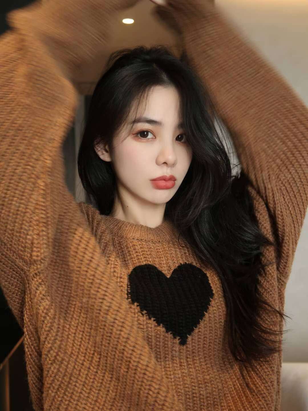 Casual Outer Wear Love Loose Sweater Women Round Neck Pullover Knit Top - Image 2