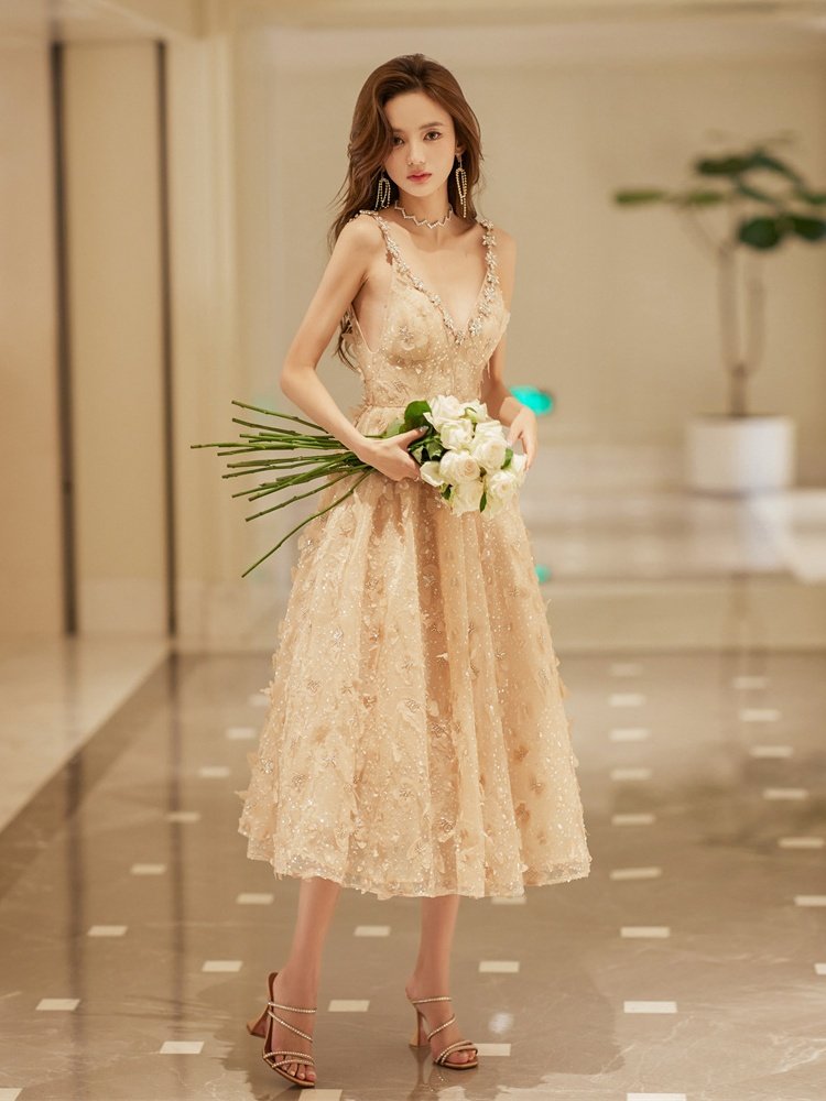 Women's Crystal Suspender Birthday Engagement Cocktail Dress - Image 5