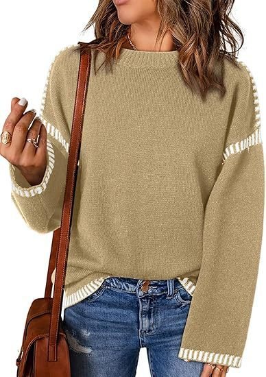 Solid Round Neck Pullover Tops For Women Clothing - Image 8