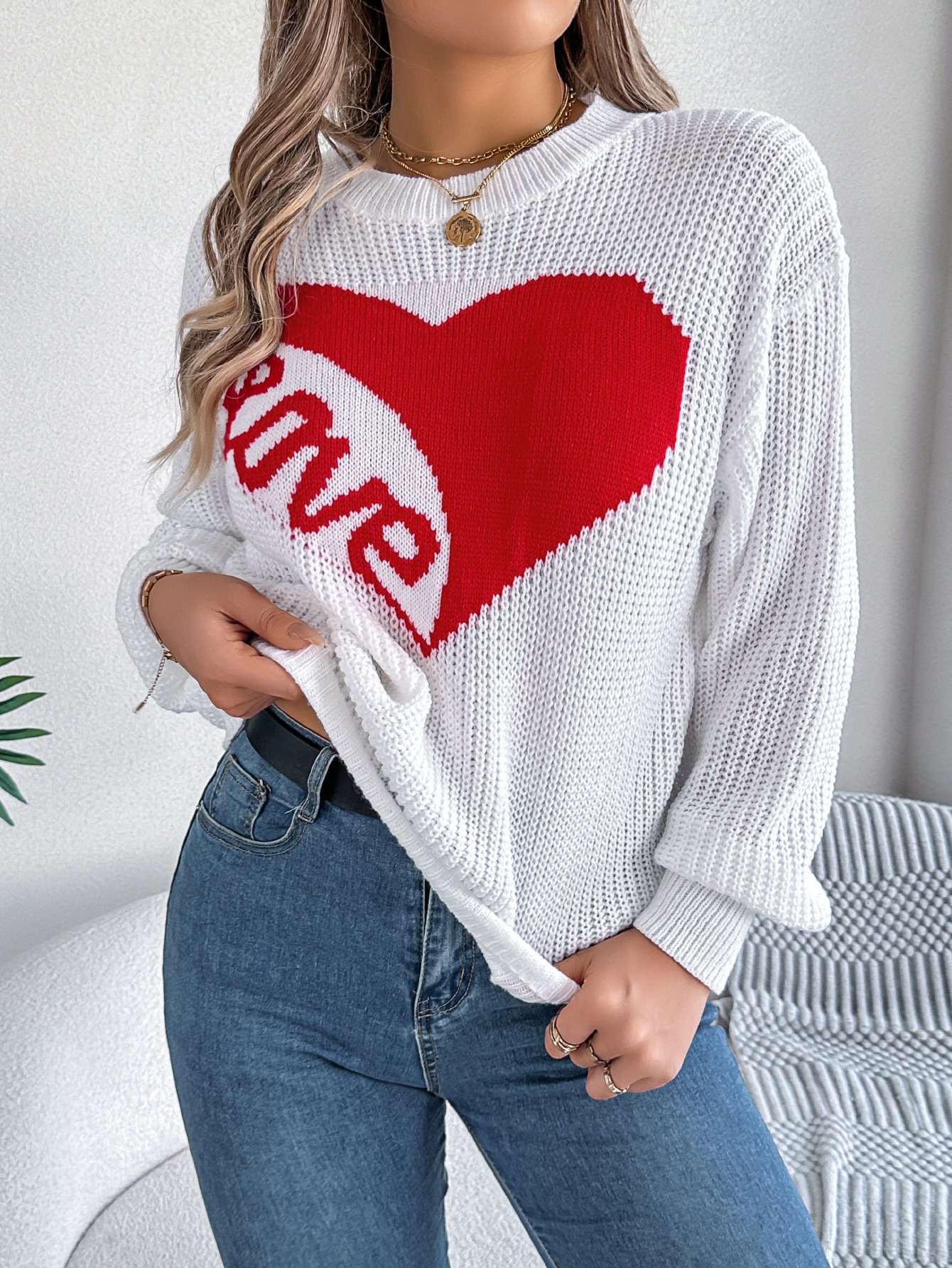 Love Print Pullover Sweater Tops For Women Valentine's Day Clothing - Image 7