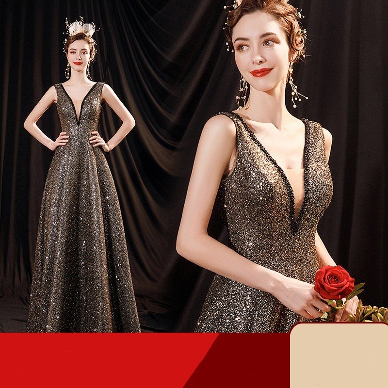 Women's Black Glitter Wedding Dress - Image 4