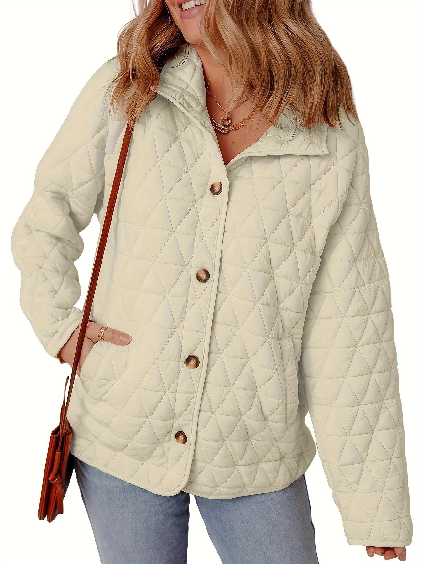 Slim String Decoration Simple Solid Color Round Neck Loose Cotton-padded Coat - Image 6