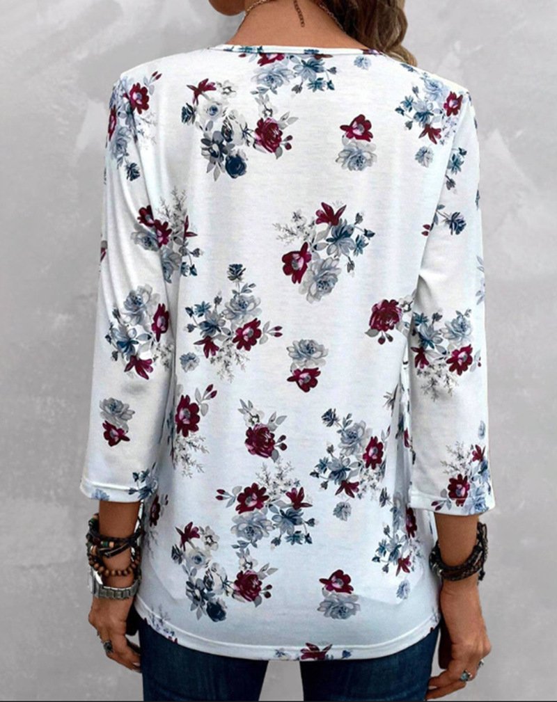 Casual Loose Spring Summer Women's Wear V-neck Printed Top For Women - Image 4