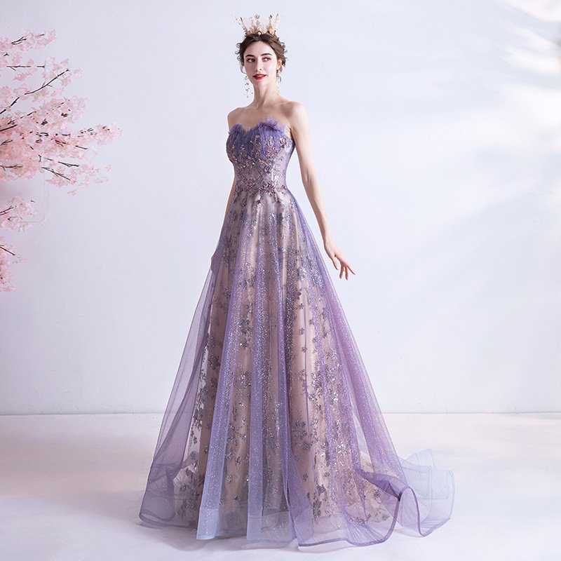 Strapless Purple Sequin Starry Dress - Image 2