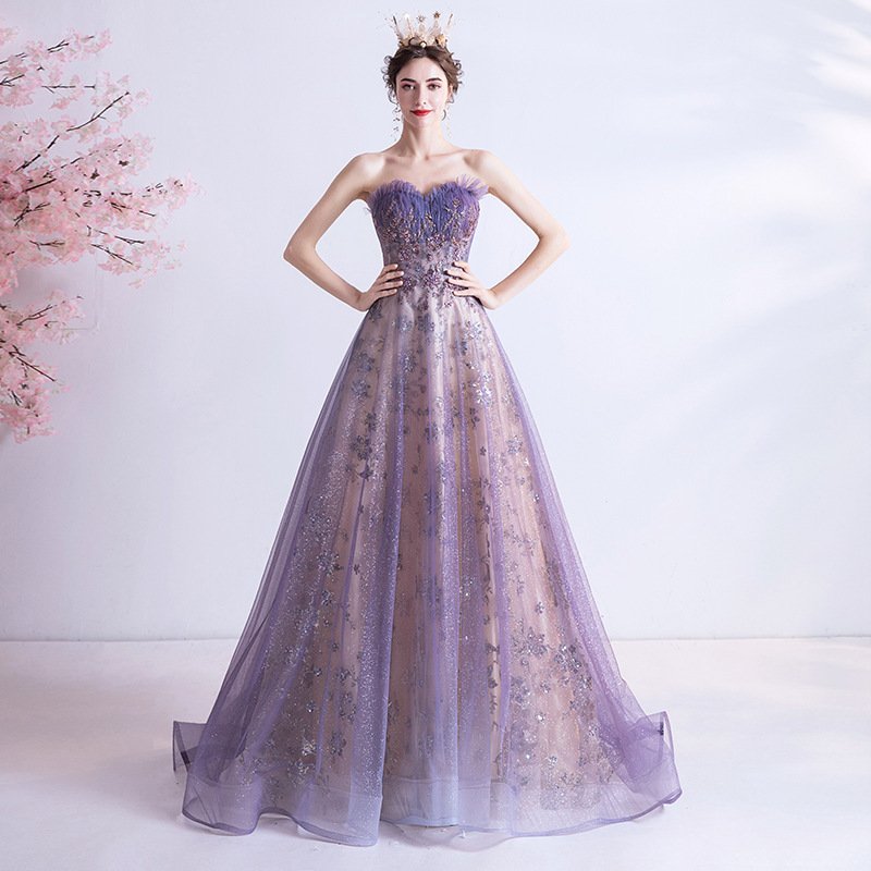 Strapless Purple Sequin Starry Dress - Image 5