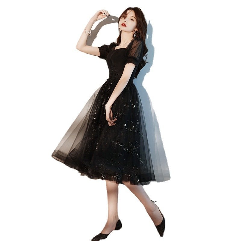 Black Sparkly Lace Cocktail Mini Prom Dress - Image 3