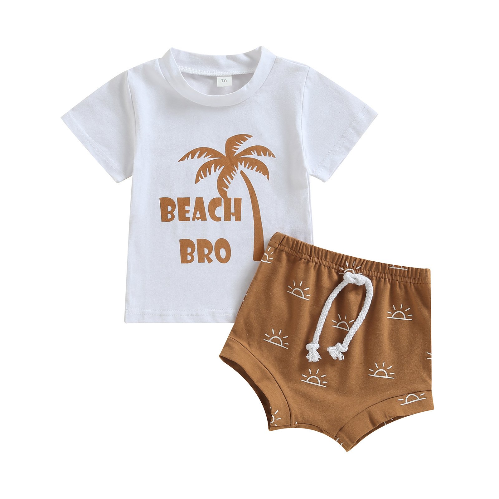 Newborn Baby Boys Summer Outfits Coconut Tree Print T-Shirt And Elastic Sun Print Shorts Set - Image 5