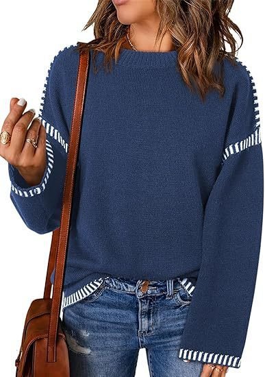 Solid Round Neck Pullover Tops For Women Clothing - Image 6