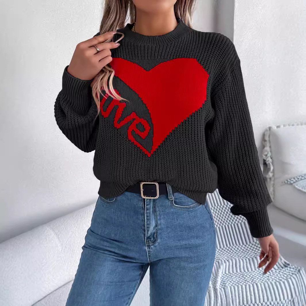 Love Print Pullover Sweater Tops For Women Valentine's Day Clothing - Image 5