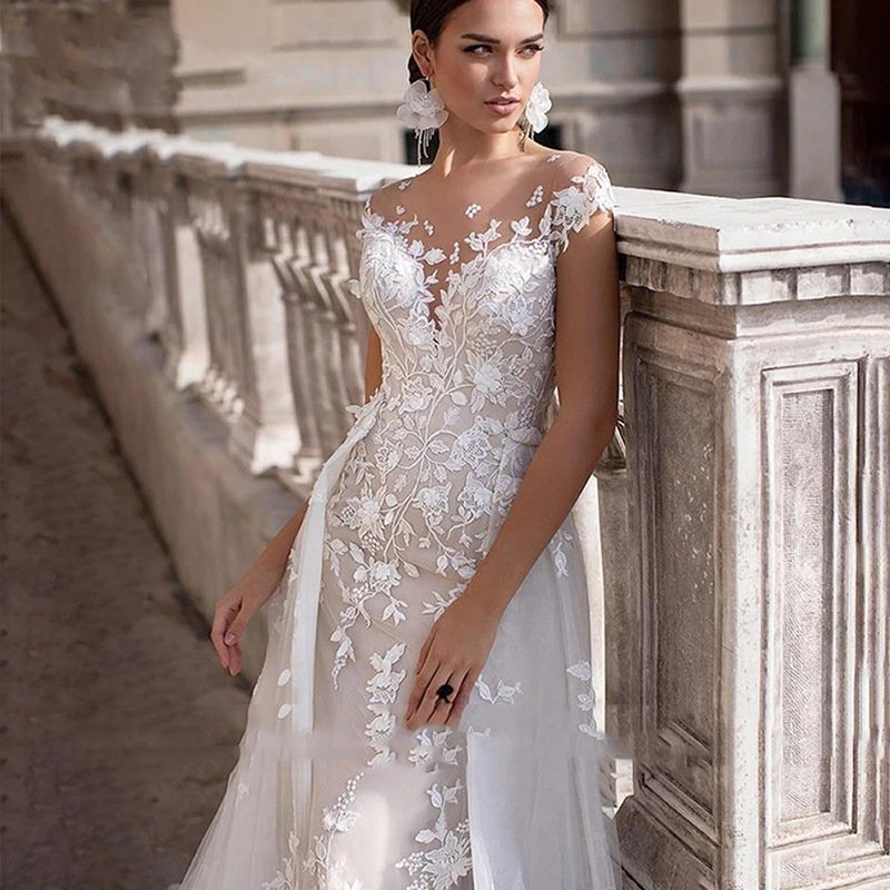 Dream Round Neck Slimming White With Fish Bridal Tail Wedding Dress Two-way Wear Activity Women - Image 4