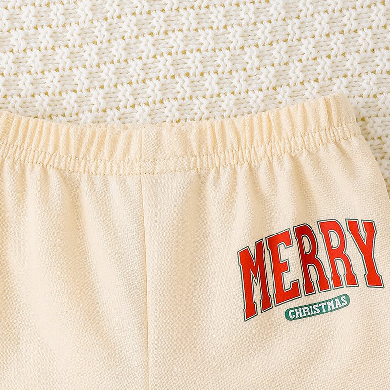 Baby Girls 2Pcs Christmas Outfits MERRY Christmas Letter Print Round Neck Long Sleeve Sweatshirt - Image 9