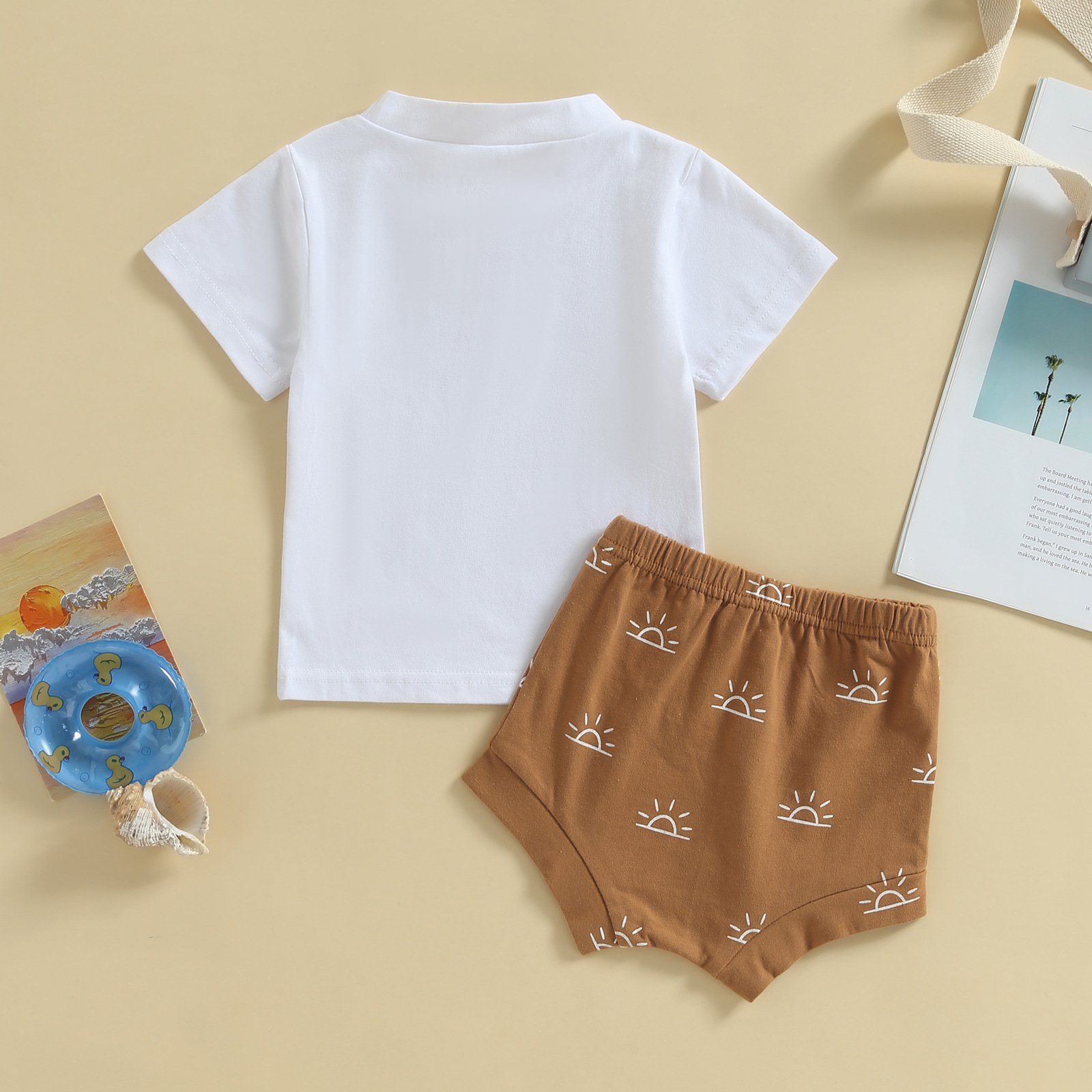 Newborn Baby Boys Summer Outfits Coconut Tree Print T-Shirt And Elastic Sun Print Shorts Set - Image 2