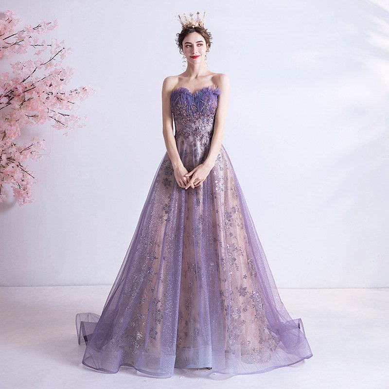 Strapless Purple Sequin Starry Dress