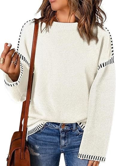 Solid Round Neck Pullover Tops For Women Clothing - Image 4