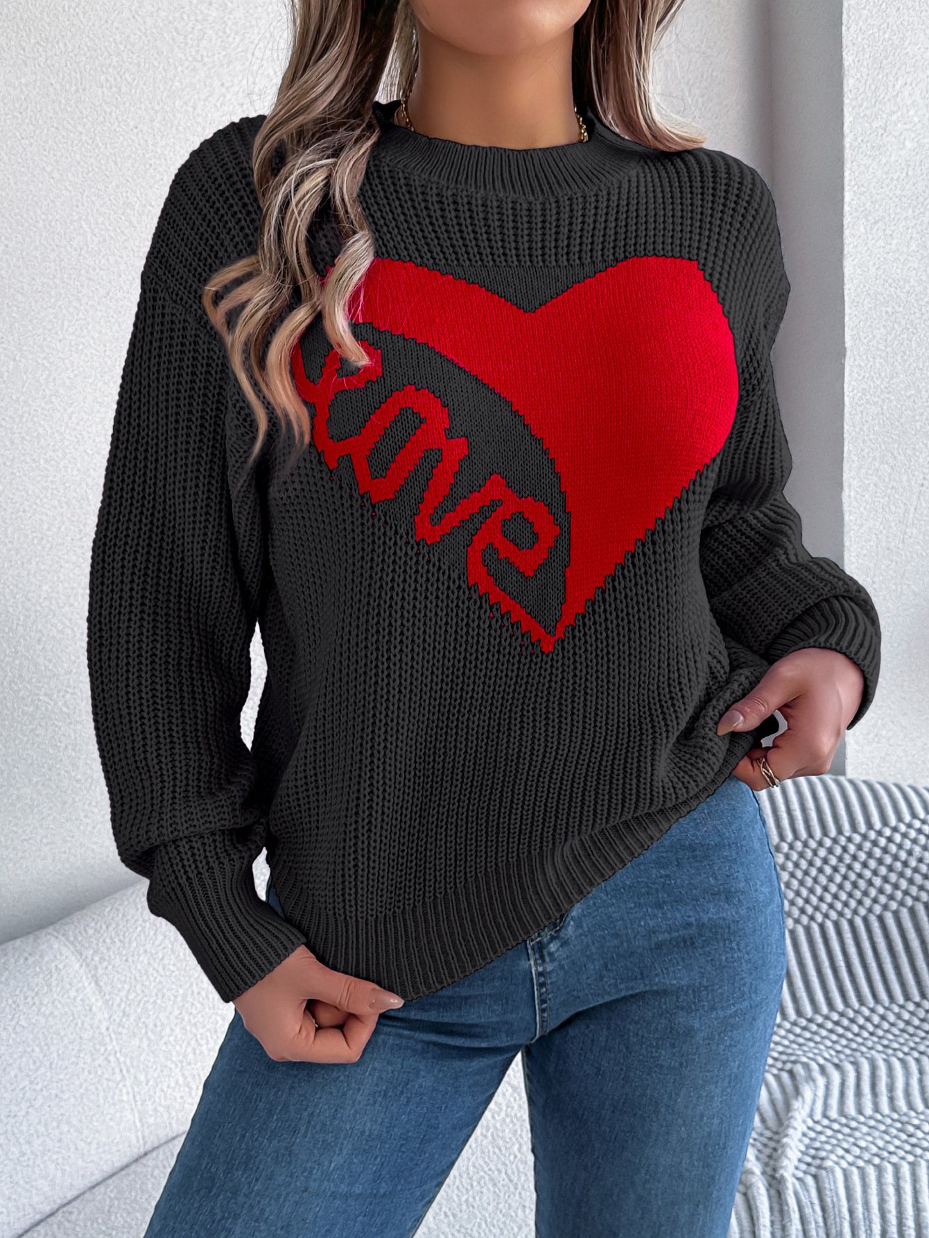 Love Print Pullover Sweater Tops For Women Valentine's Day Clothing - Image 4