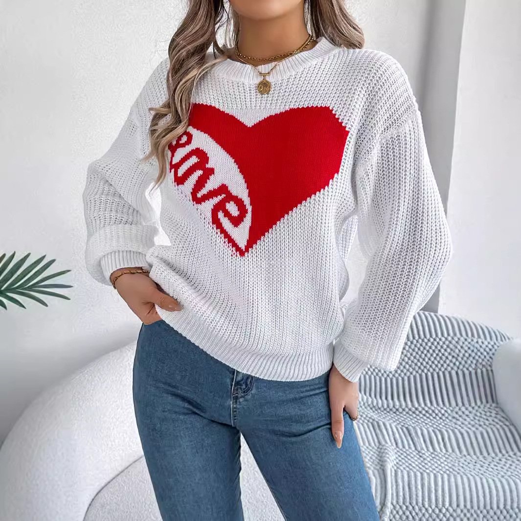 Love Print Pullover Sweater Tops For Women Valentine's Day Clothing - Image 6