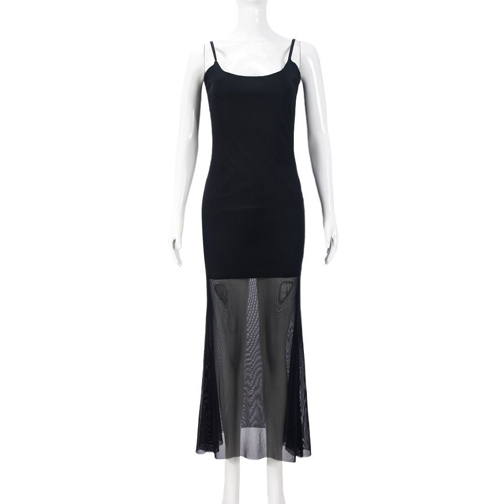 Cocktail Party Dinner High Mesh Double-layer U-collar Sling Slim Fit Dress - Image 6