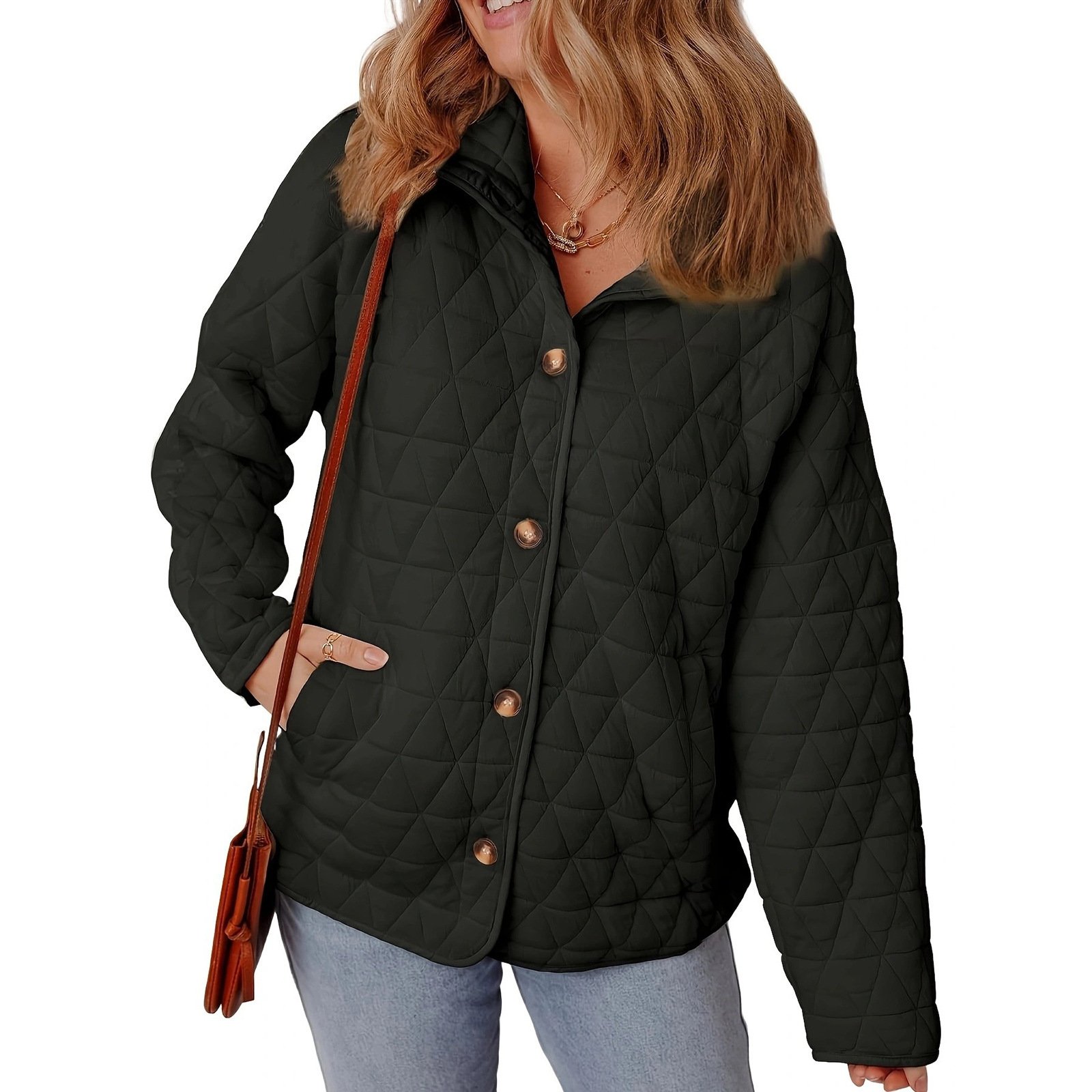 Slim String Decoration Simple Solid Color Round Neck Loose Cotton-padded Coat - Image 7
