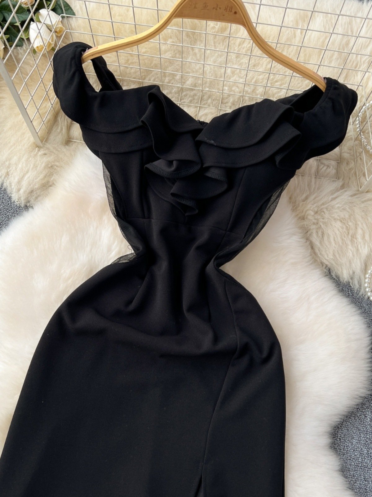 Ruffled Patchwork Waist-slimming High Slit Long Cocktail Party Dress - Image 2