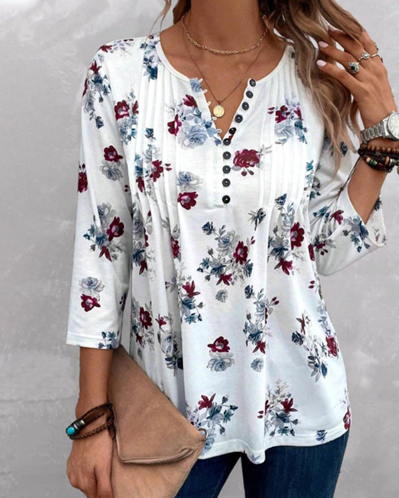 Casual Loose Spring Summer Women's Wear V-neck Printed Top For Women - Image 5