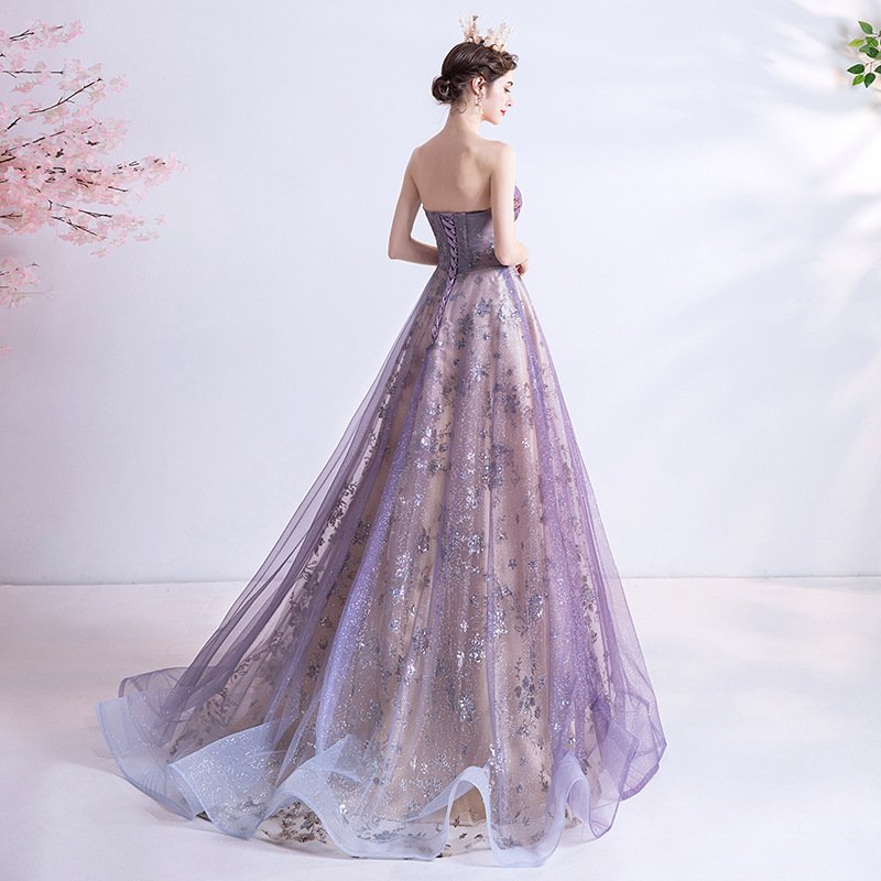 Strapless Purple Sequin Starry Dress - Image 4