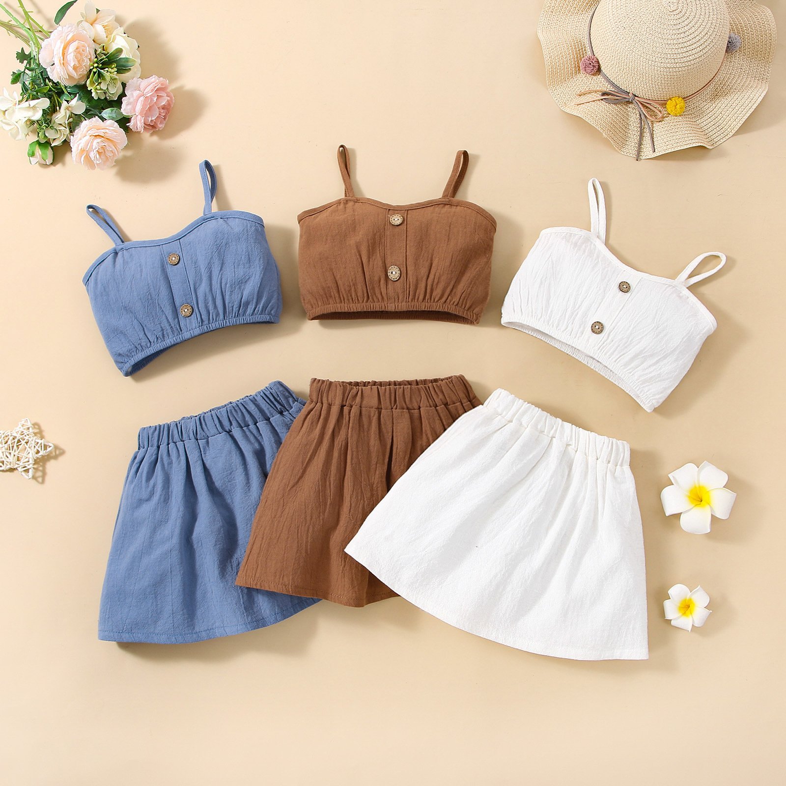 Solid Color Sling Decoration Wooden Buckle Skirt Outfit - Image 8