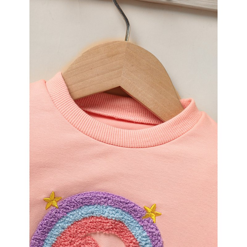 Baby Girls Rainbow Skirt Set Letters Embroidery Long Sleeve Sweatshirt Tops - Image 6