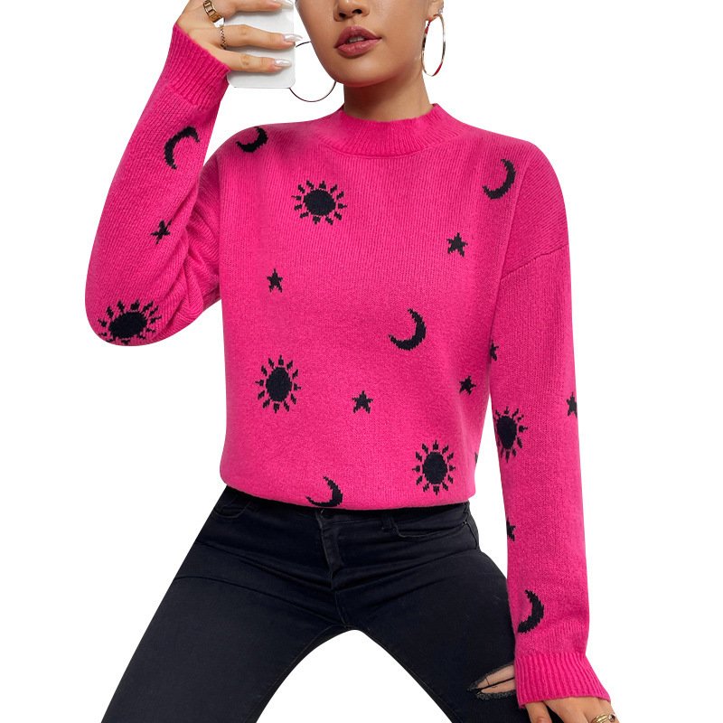 Jacquard Crewneck Pullover Knitted Sweaters For Women - Image 4