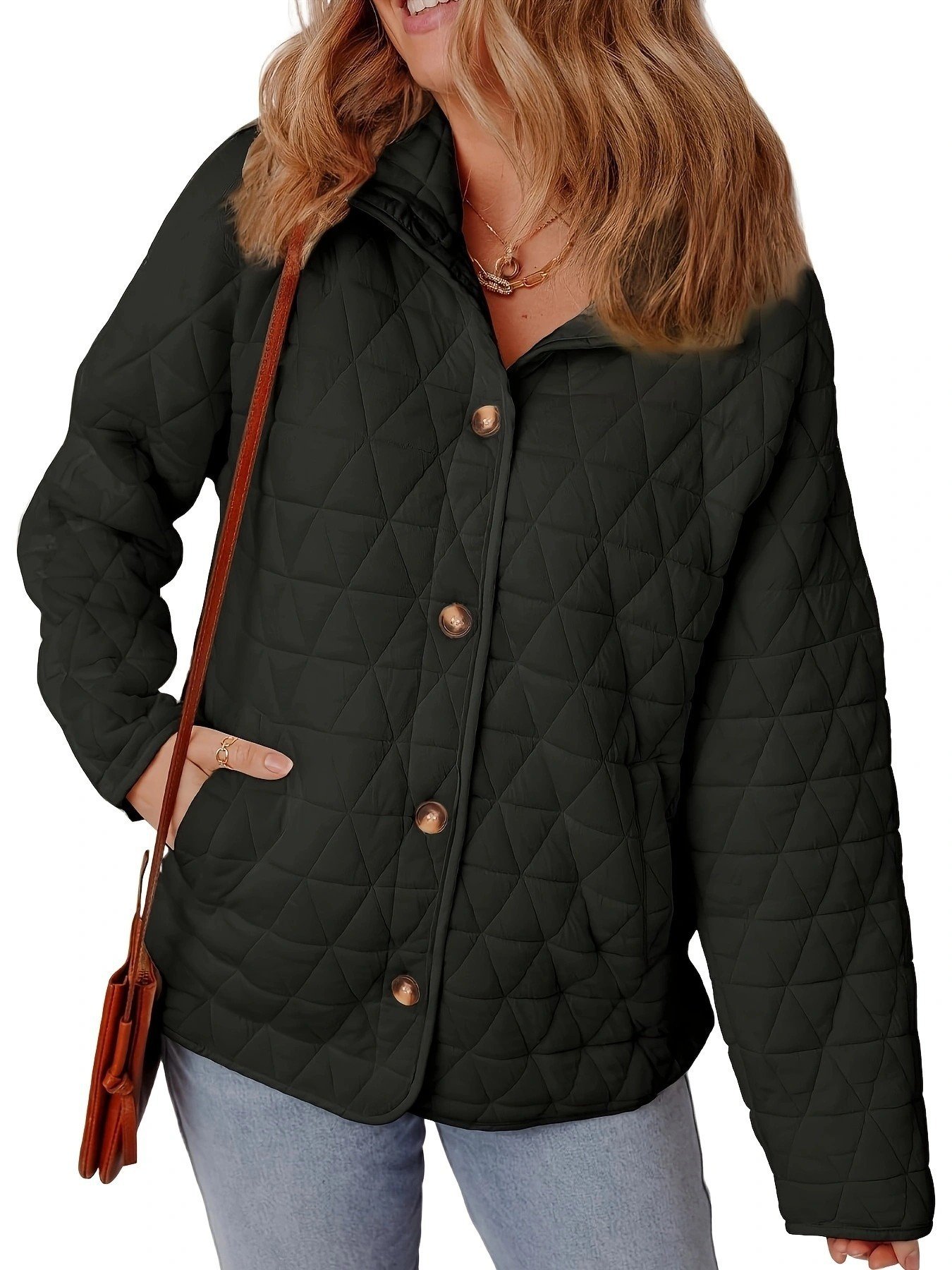 Slim String Decoration Simple Solid Color Round Neck Loose Cotton-padded Coat - Image 5