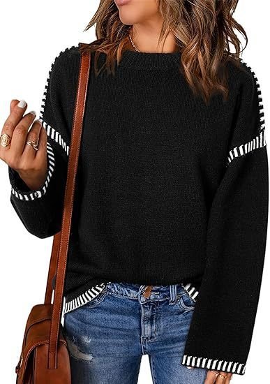 Solid Round Neck Pullover Tops For Women Clothing - Image 3