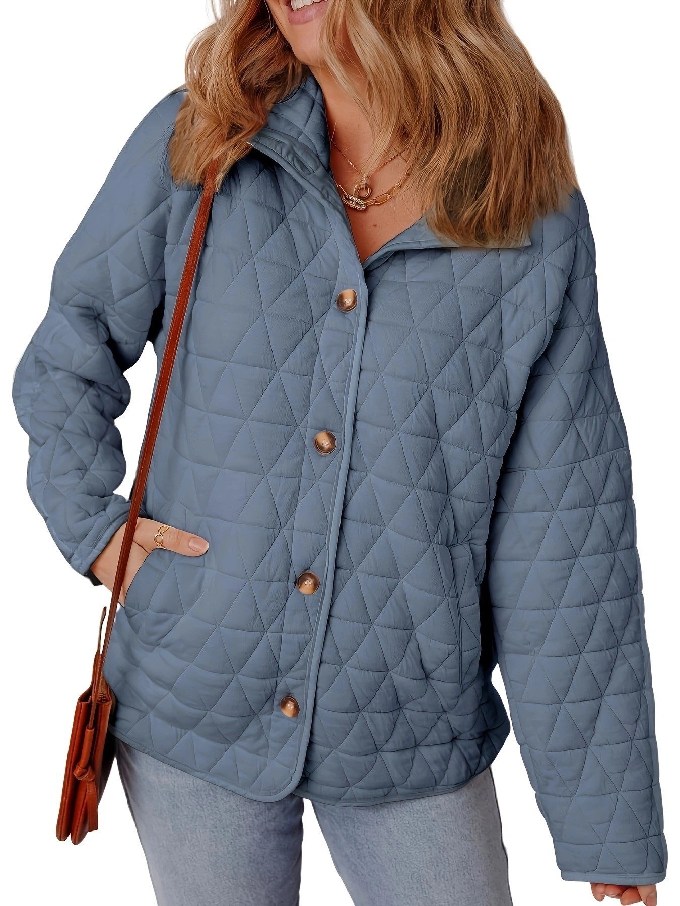 Slim String Decoration Simple Solid Color Round Neck Loose Cotton-padded Coat - Image 3