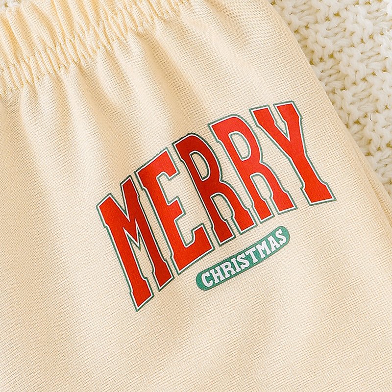 Baby Girls 2Pcs Christmas Outfits MERRY Christmas Letter Print Round Neck Long Sleeve Sweatshirt - Image 3