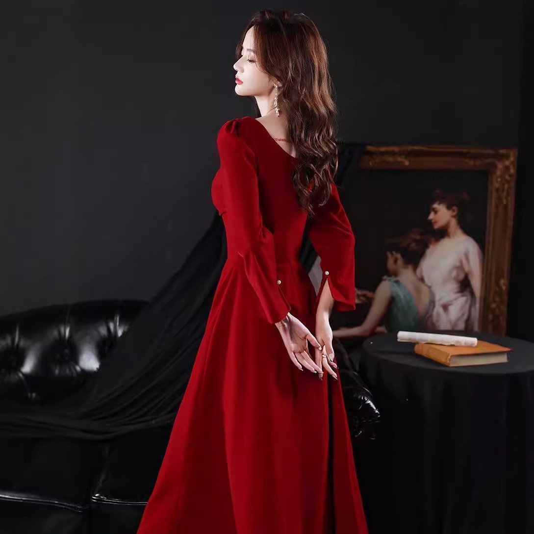Burgundy Evening Dress For Women Petite Wedding & Engagement Gown - Image 2