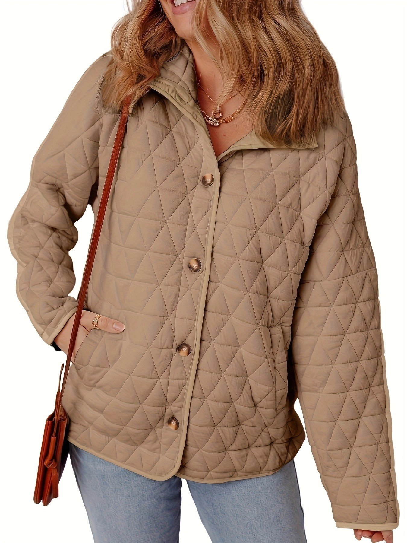 Slim String Decoration Simple Solid Color Round Neck Loose Cotton-padded Coat - Image 8